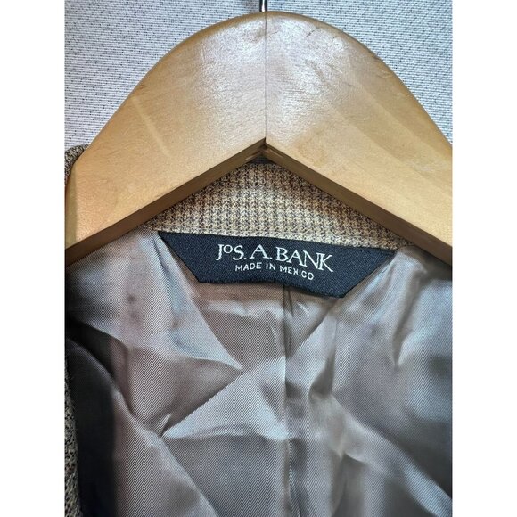Jos. A. Bank Mens Wool 2 Button Sport Jacket Long Sleeve Size 41 Tan Houndstooth - Picture 3 of 14